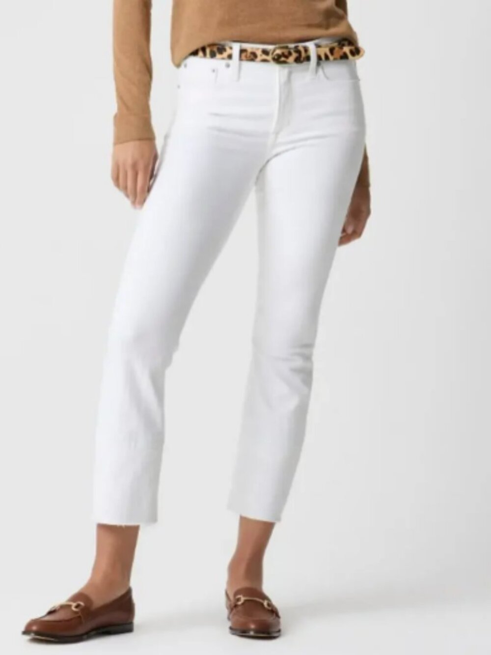 J. Crew White Straight-Leg Jeans with Frayed Hem